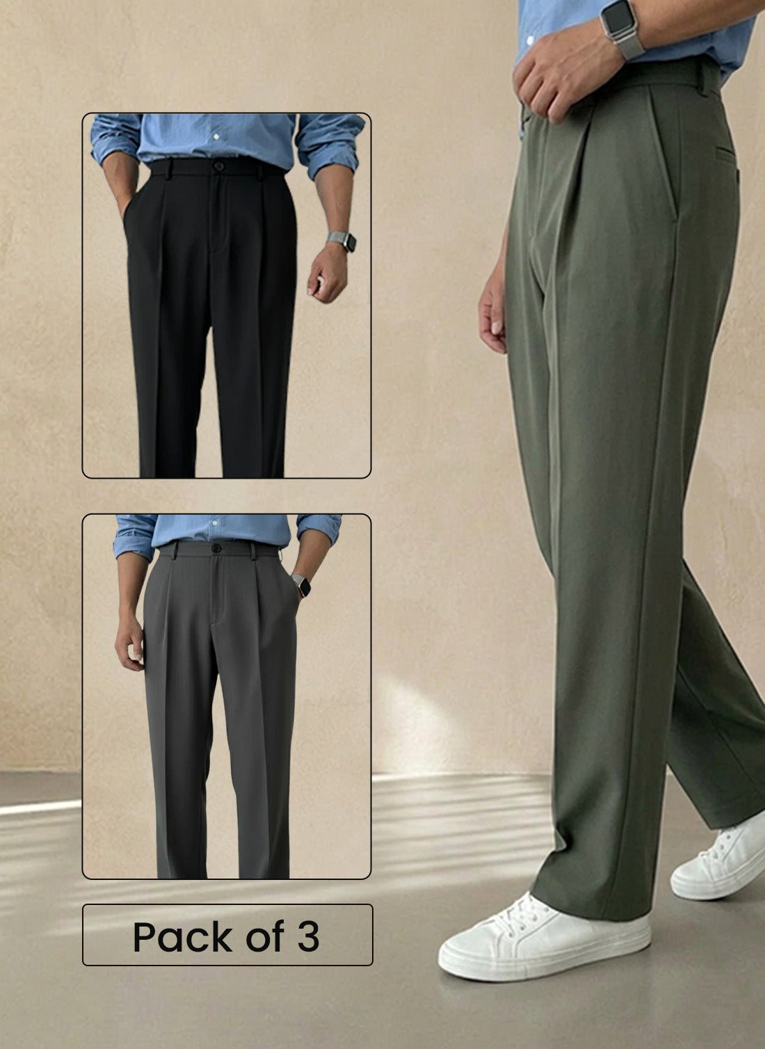 Pick 3 Korean Single Pleated Trousers Combo - Image 1