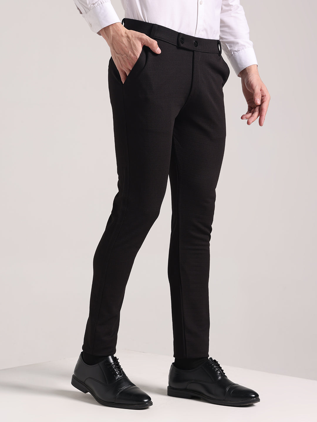 Men's Black Checks Soft Lycra Trousers