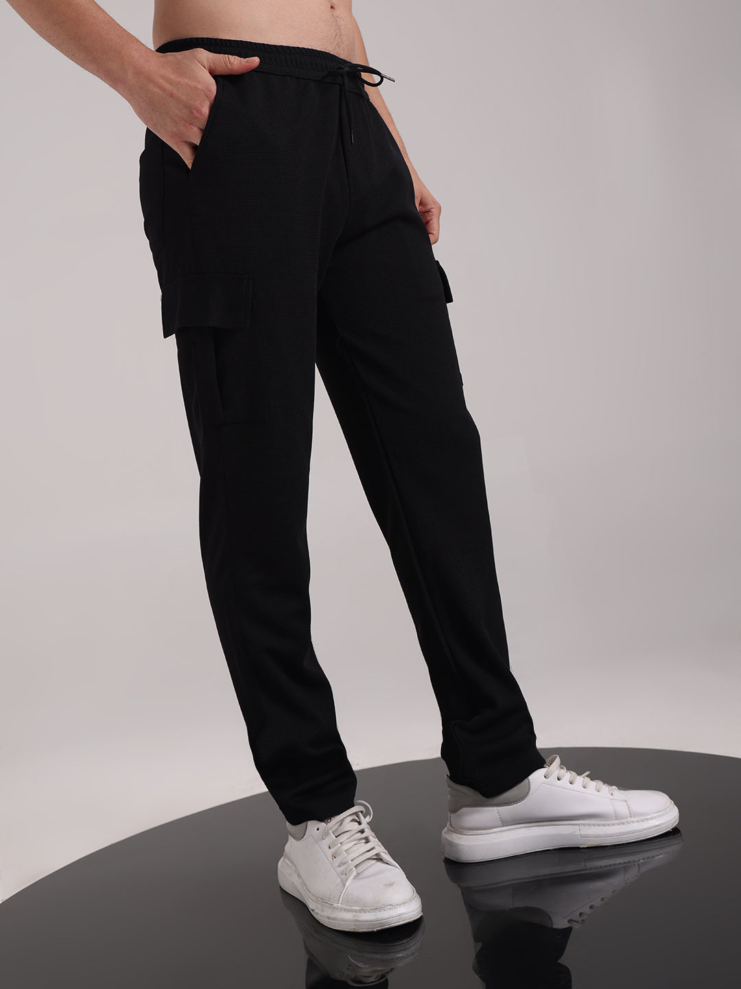 Men's Black Outer Mesh Cargo Track Pants