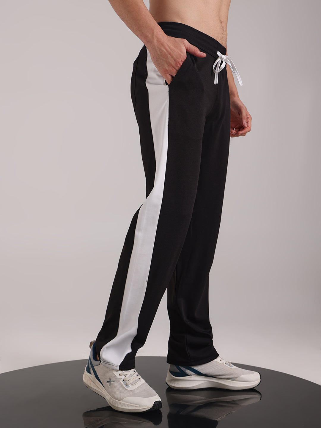 Men's Black Contrast Side Split Tape Track Pants