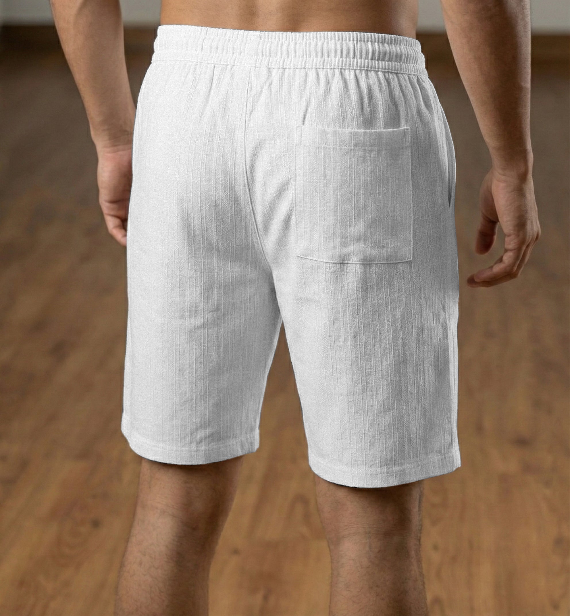 Men’s White Textured Polyester Jute Drawstring Shorts