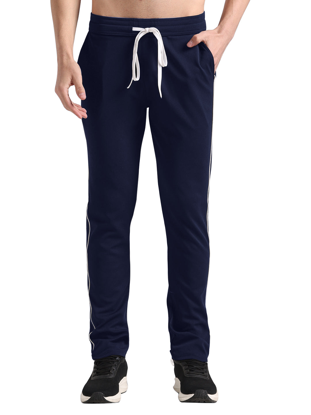 Men's Steel Blue Lycra Chinos Loose-Fit Track Pants