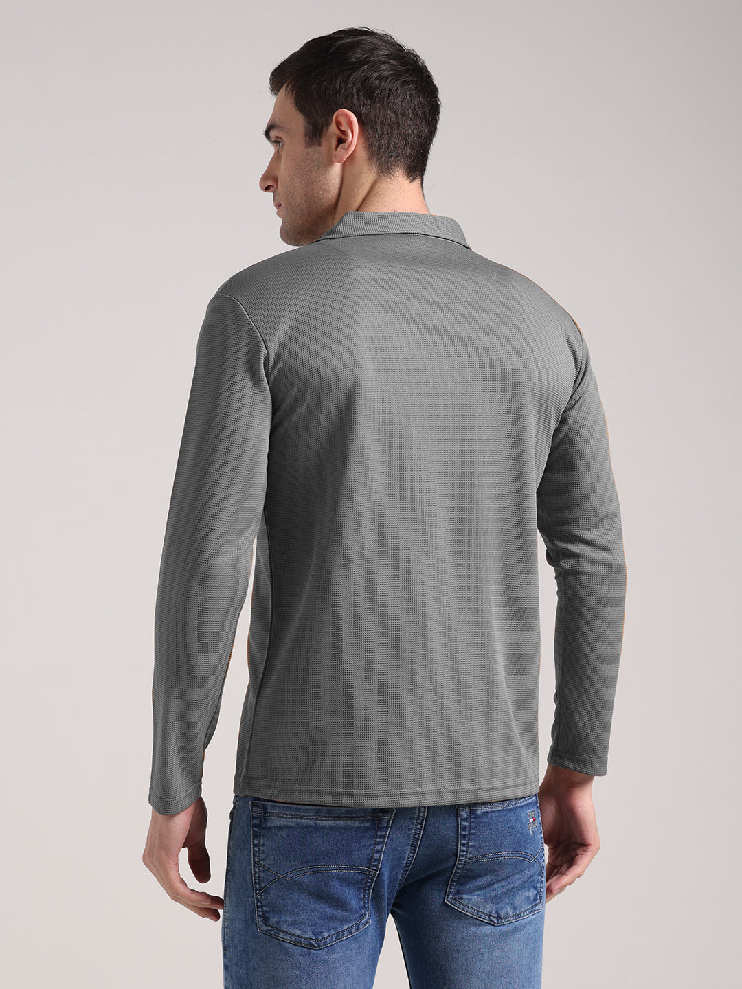 Men's Outer Mesh Window Gery Full Sleeve Zipper T-Shirt