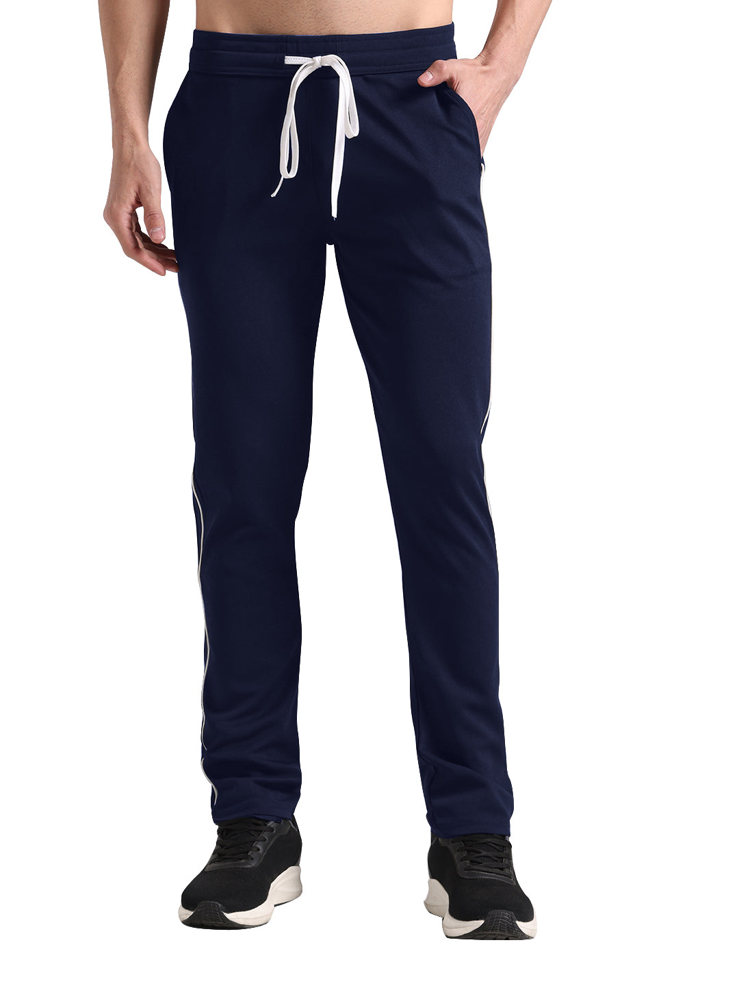 Men Steel Blue Lycra Chinos Loose-Fit Track Pants Indiclub
