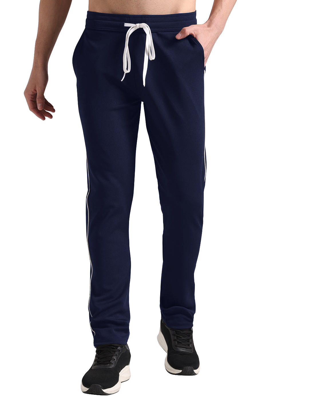 Men's Steel Blue Lycra Chinos Loose-Fit Track Pants