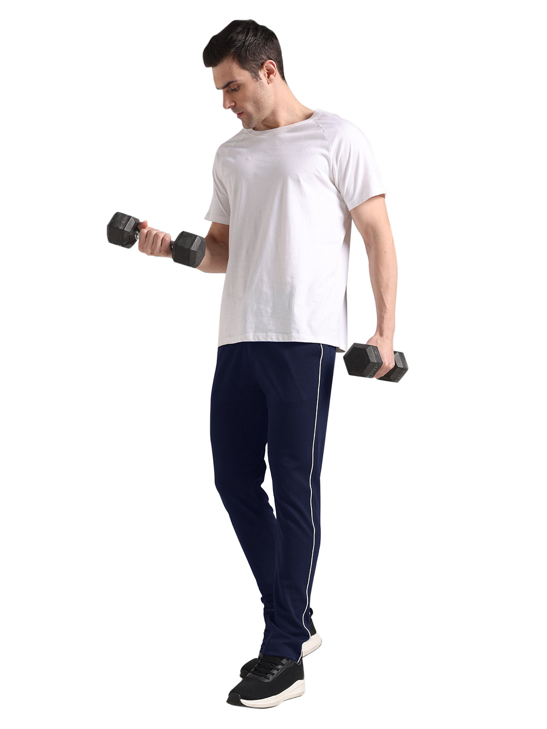 Men's Steel Blue Lycra Chinos Loose-Fit Track Pants