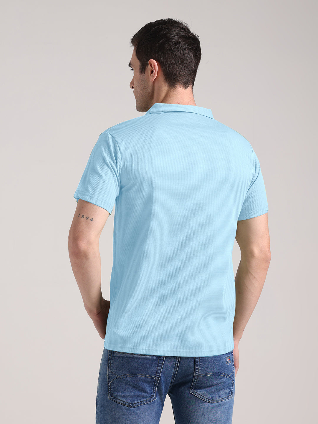 Men's Mist Blue Half Sleeve Polo T-Shirt