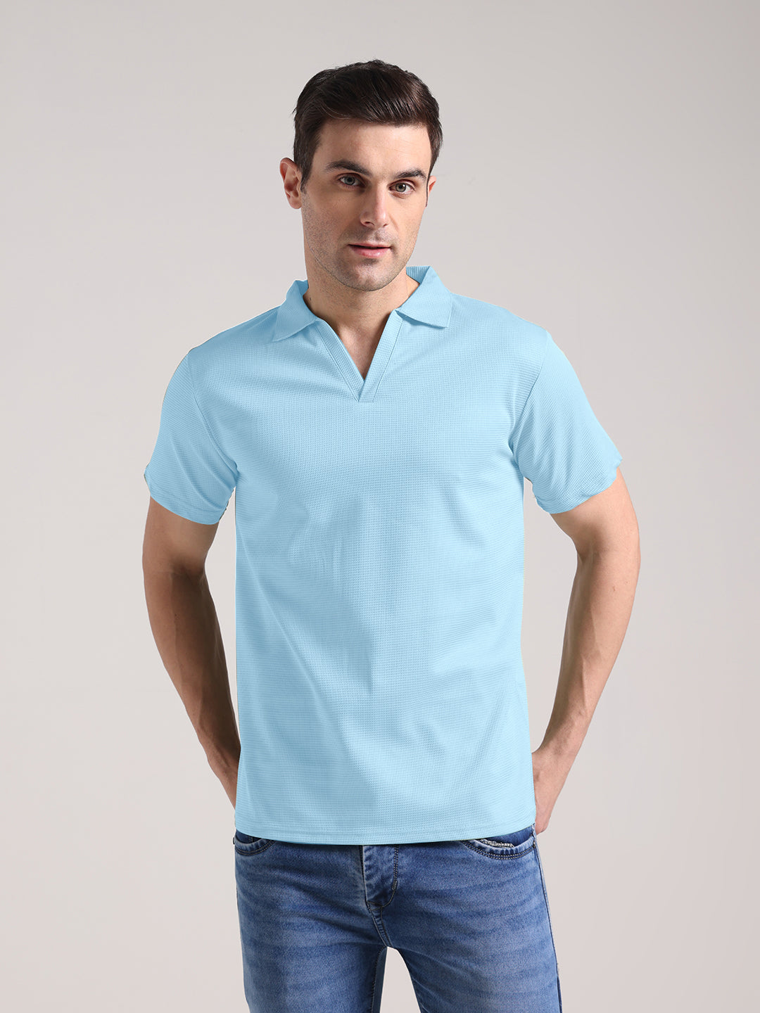 Men's Mist Blue Half Sleeve Polo T-Shirt