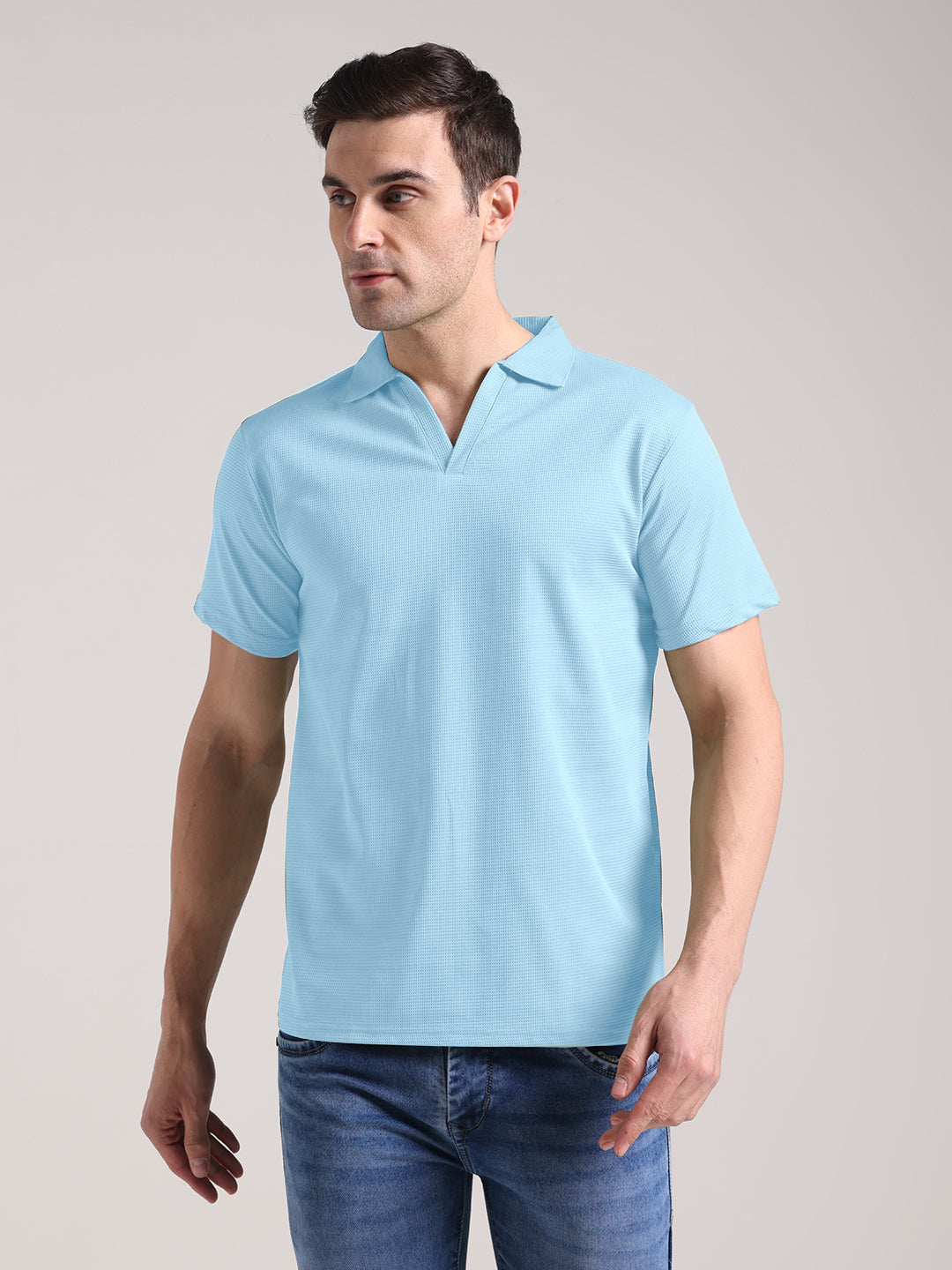Men's Mist Blue Half Sleeve Polo T-Shirt