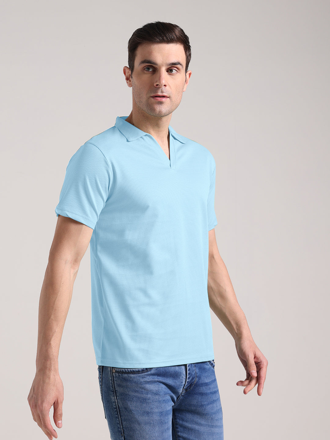 Men's Mist Blue Half Sleeve Polo T-Shirt