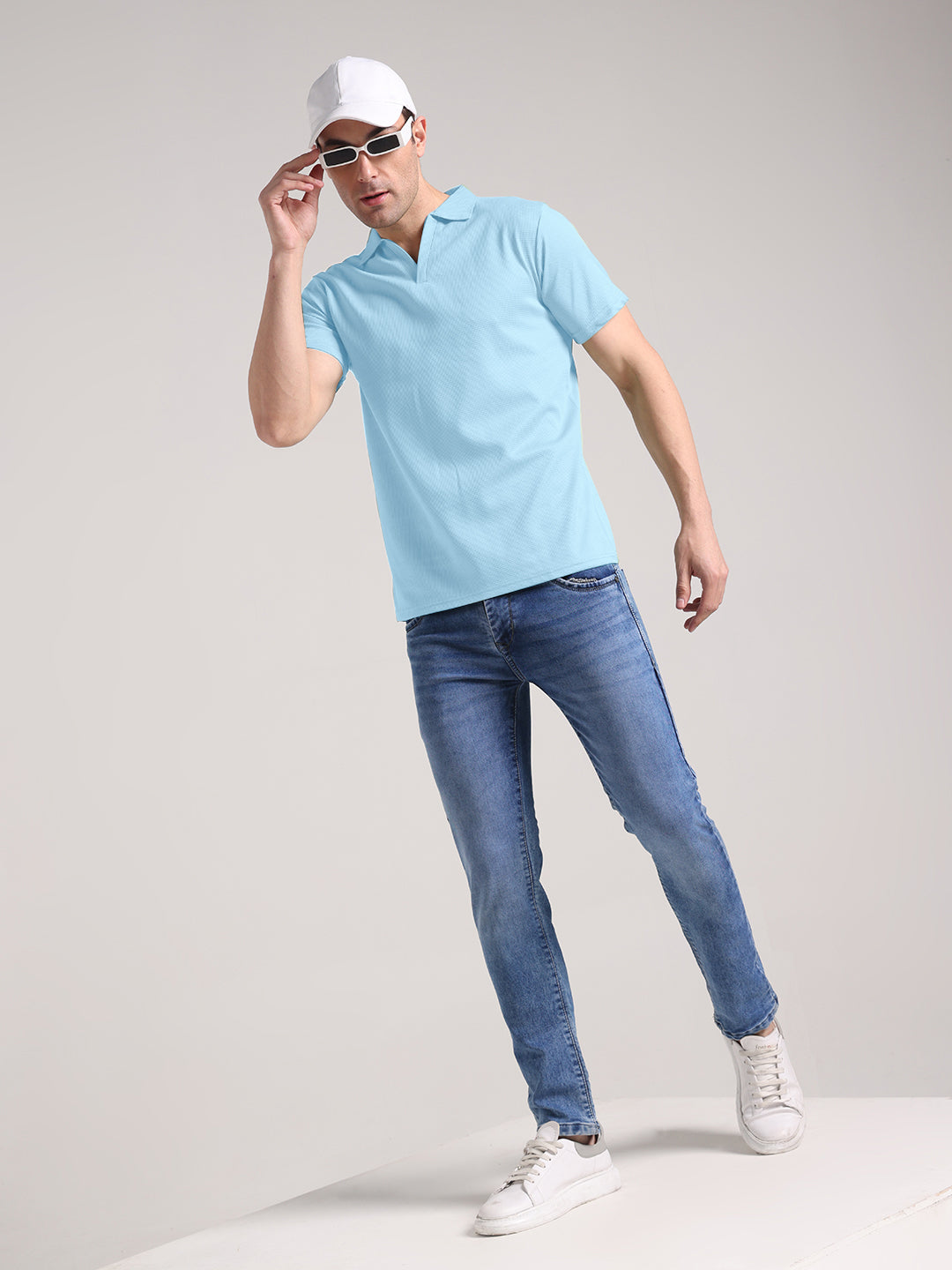 Men's Mist Blue Half Sleeve Polo T-Shirt