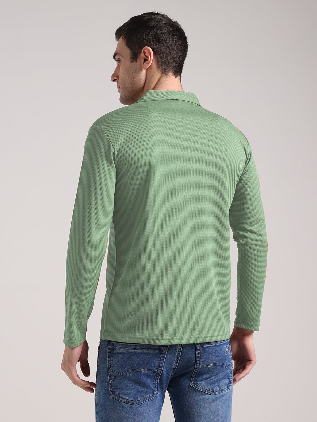 Men's Outer Mesh Pastel Green Full Sleeve Zipper T-Shirt