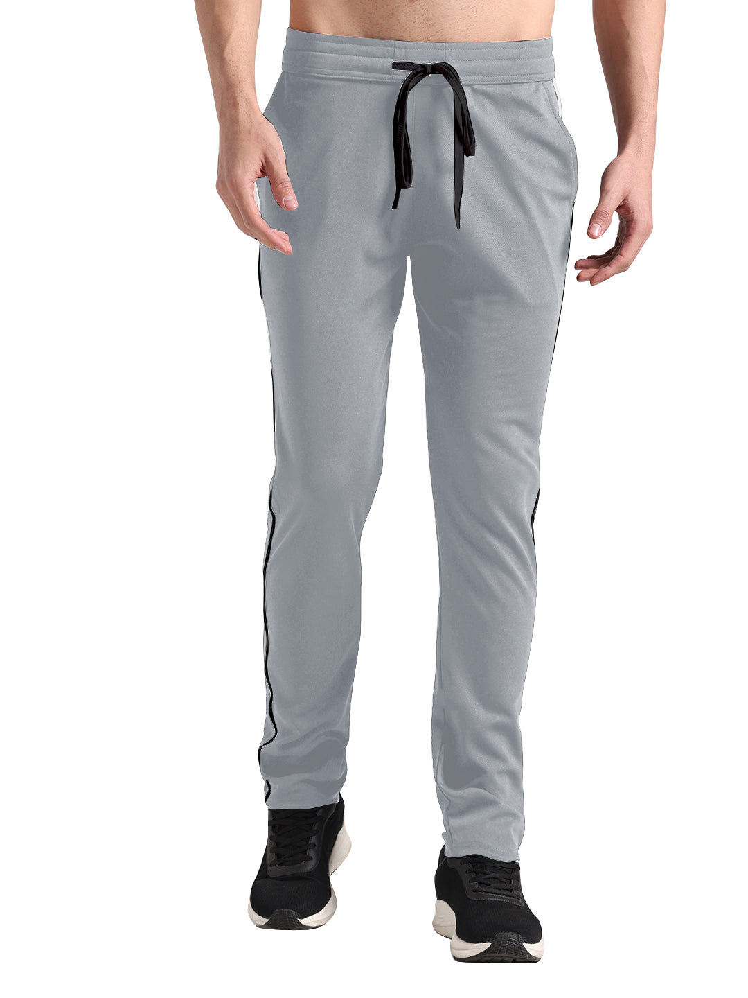 Men's Pale Grey Lycra Chinos Loose-Fit Track Pants