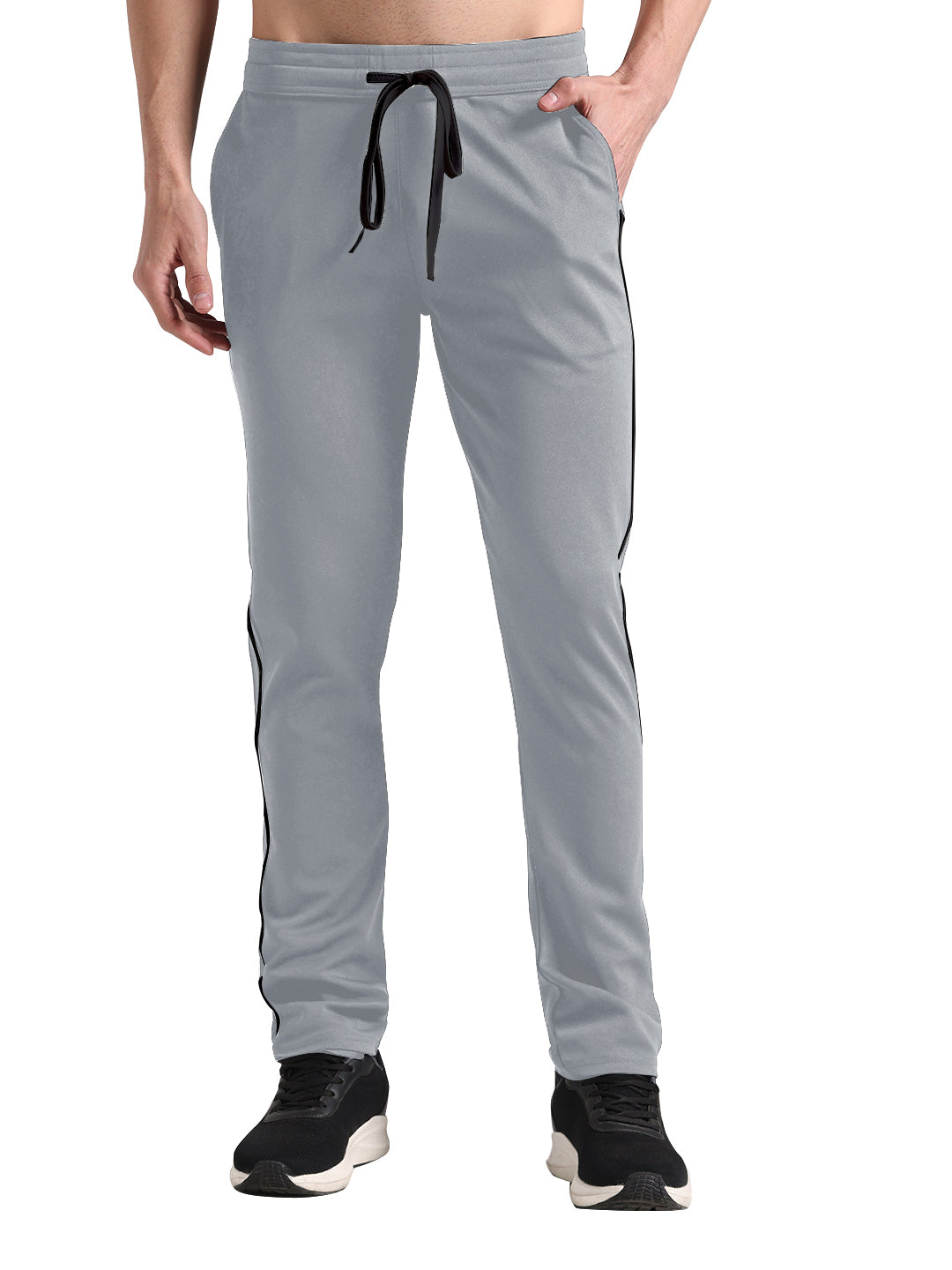 Men's Pale Grey Lycra Chinos Loose-Fit Track Pants