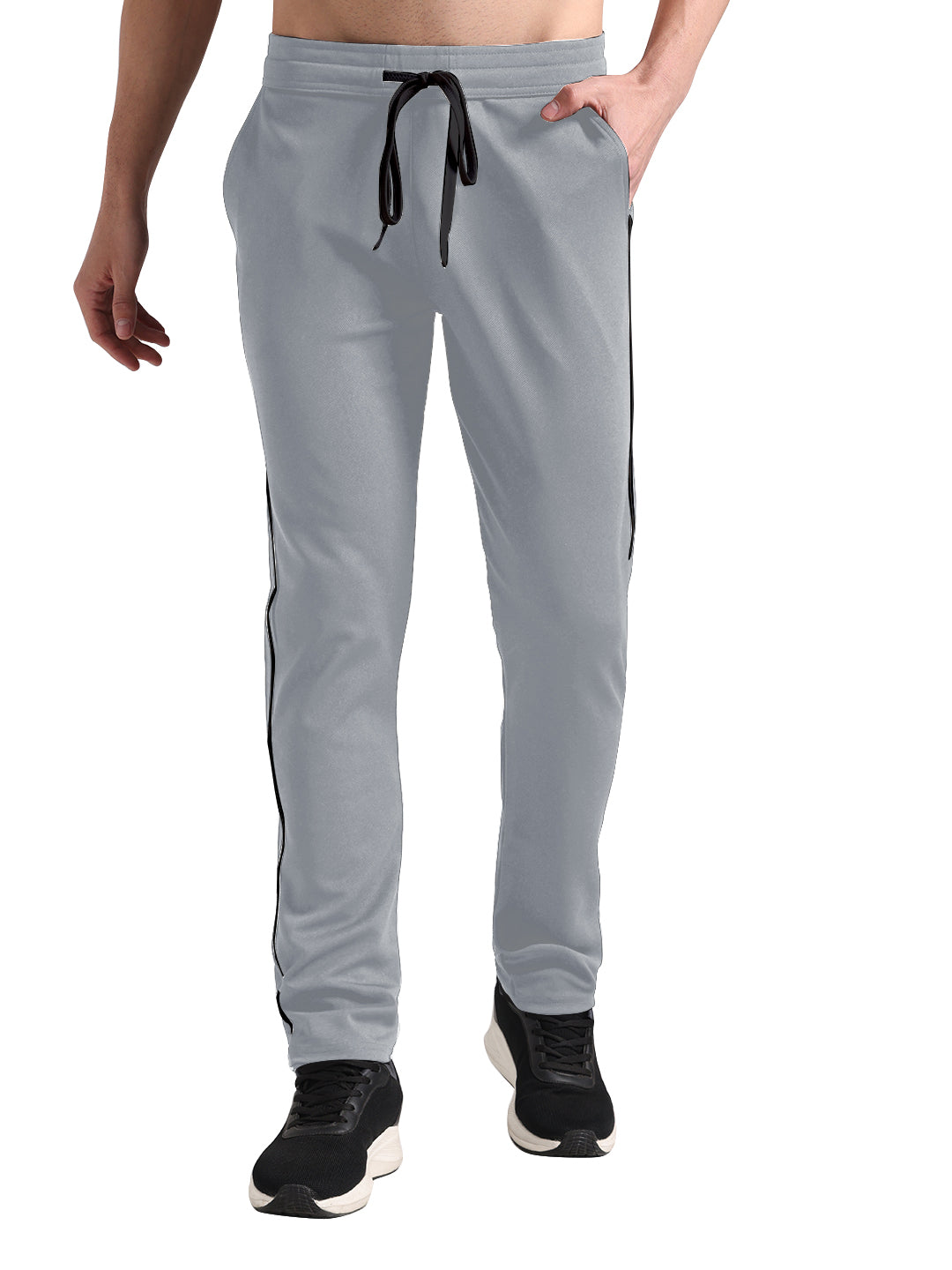 Men's Pale Grey Lycra Chinos Loose-Fit Track Pants