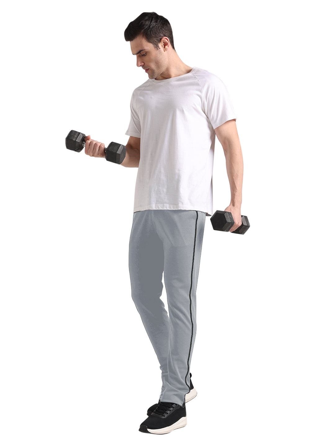 Men's Pale Grey Lycra Chinos Loose-Fit Track Pants