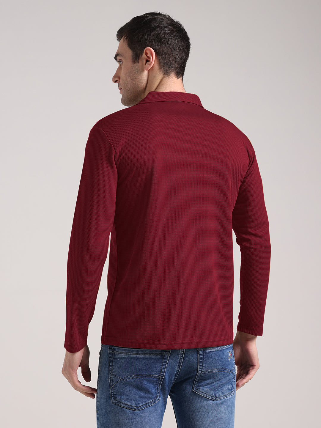 Men's Outer Mesh Maroon Full Sleeve Zipper T-Shirt