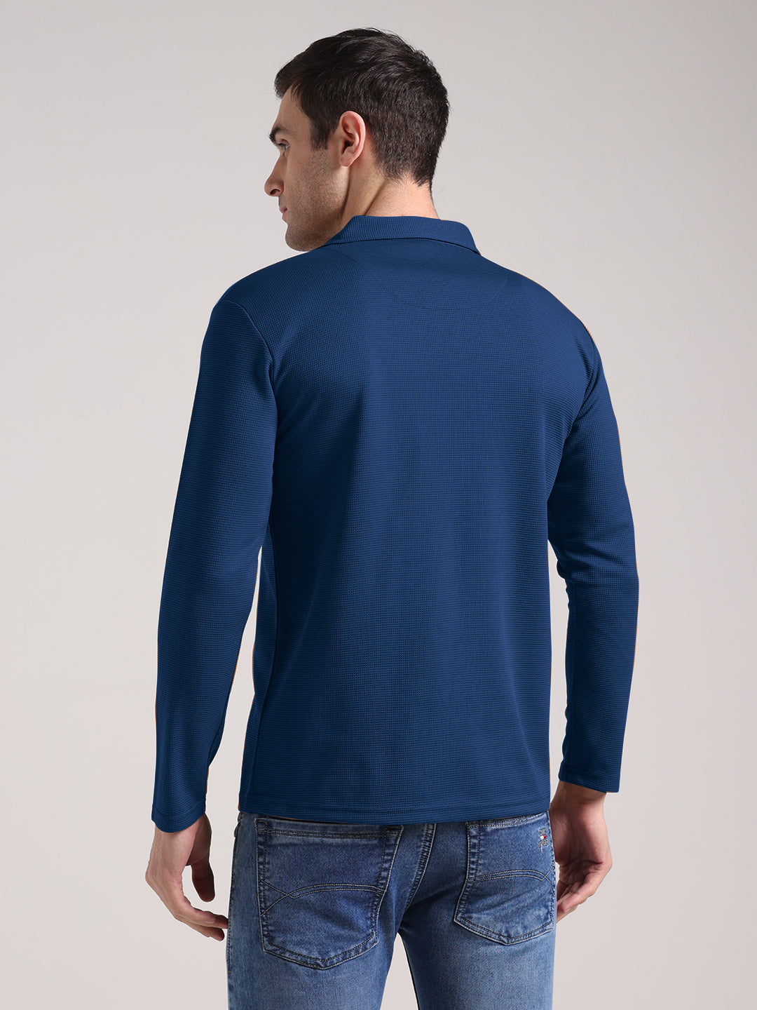 Men's Outer Mesh Royal Blue Full Sleeve Zipper T-Shirt