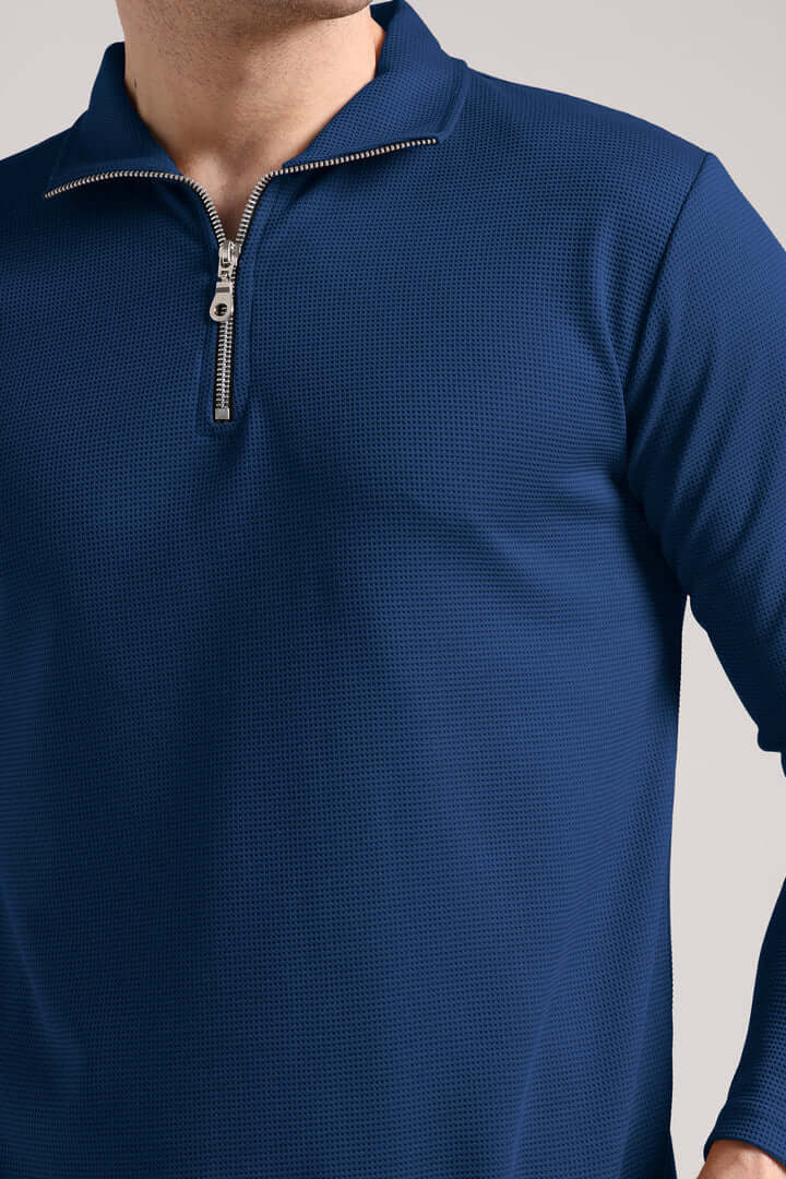 Men's Outer Mesh Royal Blue Full Sleeve Zipper T-Shirt