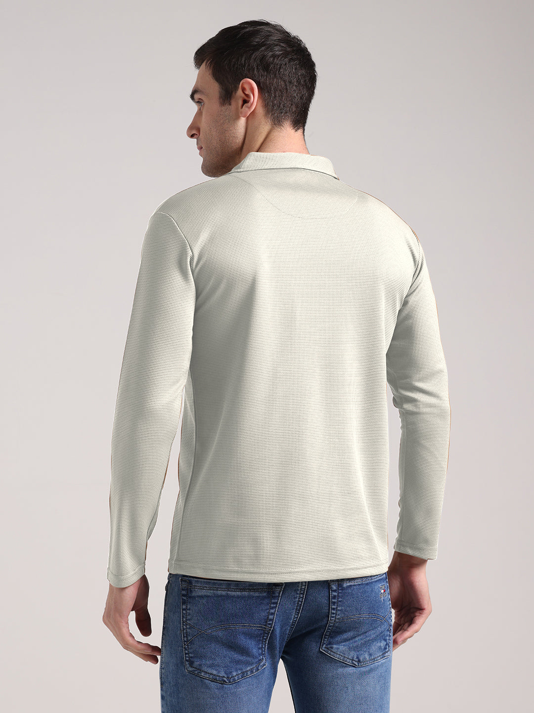 Men's Outer Mesh Pale Grey Full Sleeve Zipper T-Shirt