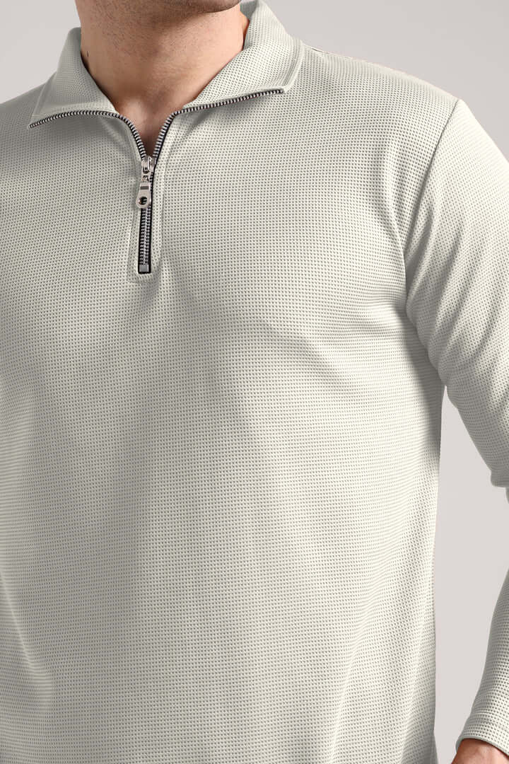 Men's Outer Mesh Pale Grey Full Sleeve Zipper T-Shirt