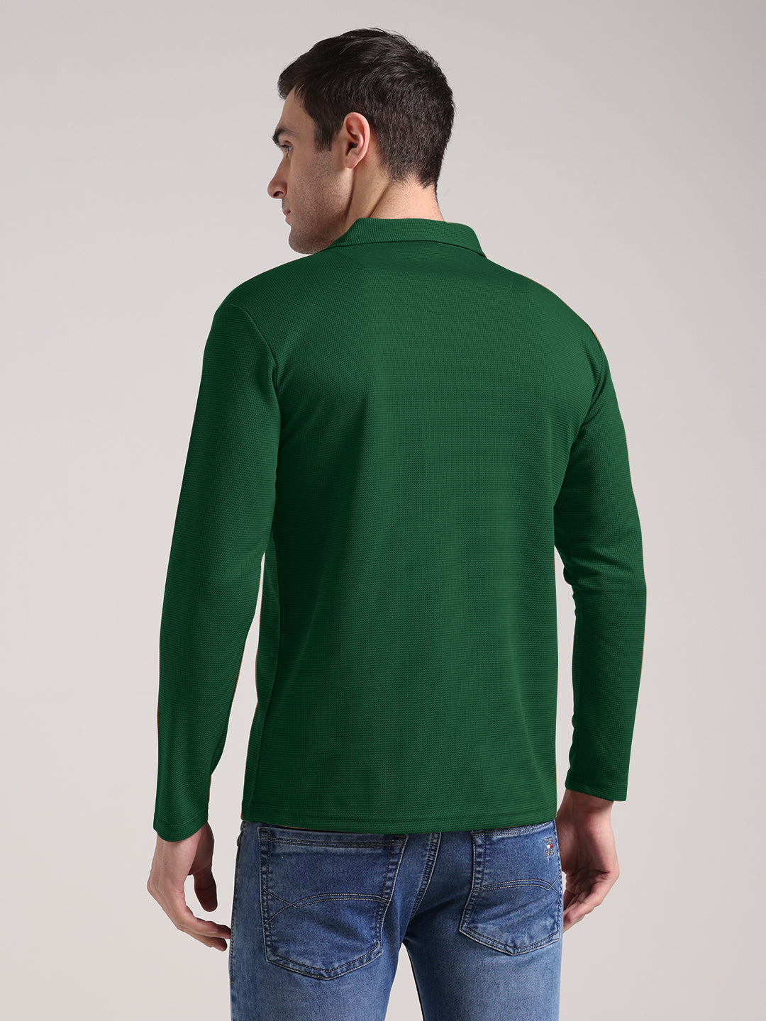 Men's Outer Mesh Fire Green Full Sleeve Zipper T-Shirt