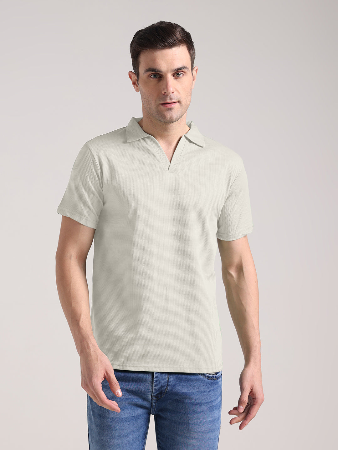 Men's Pale Grey Half Sleeve Polo T-Shirt