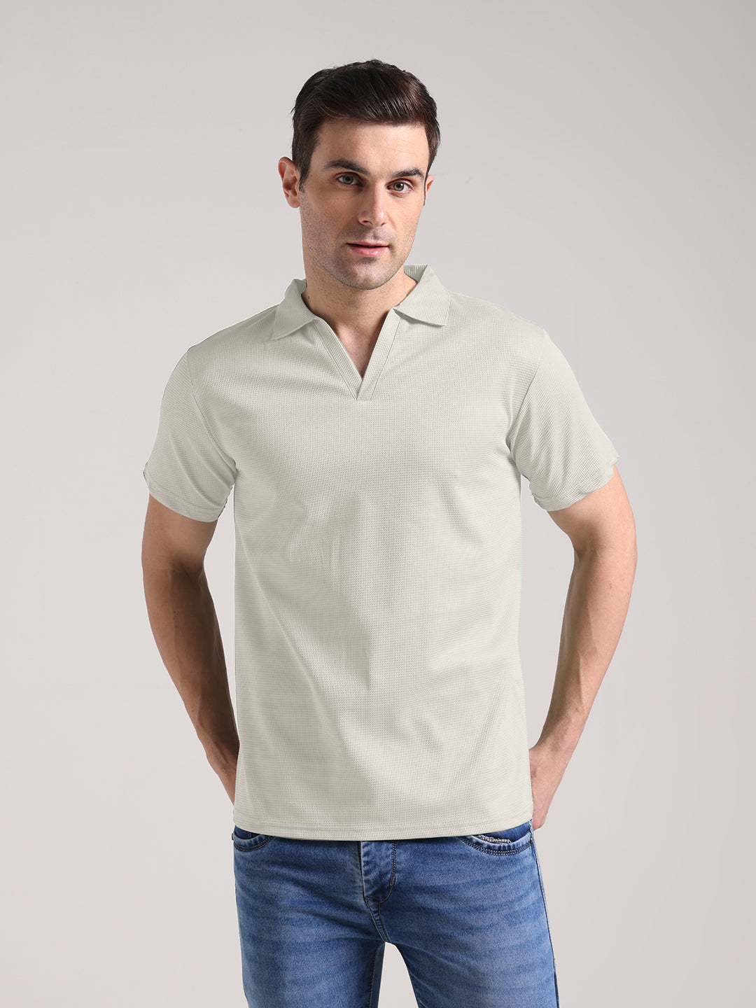 Men's Pale Grey Half Sleeve Polo T-Shirt