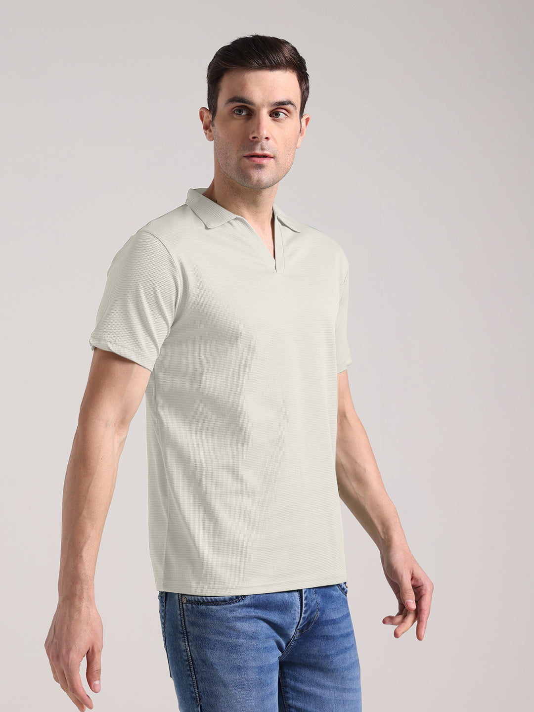 Men's Pale Grey Half Sleeve Polo T-Shirt