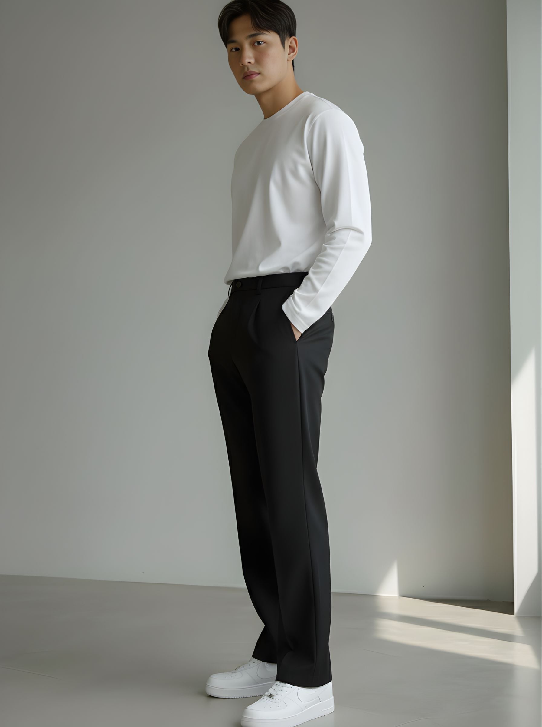 Men's Graphite Black Loose-Fit Korean Trouser