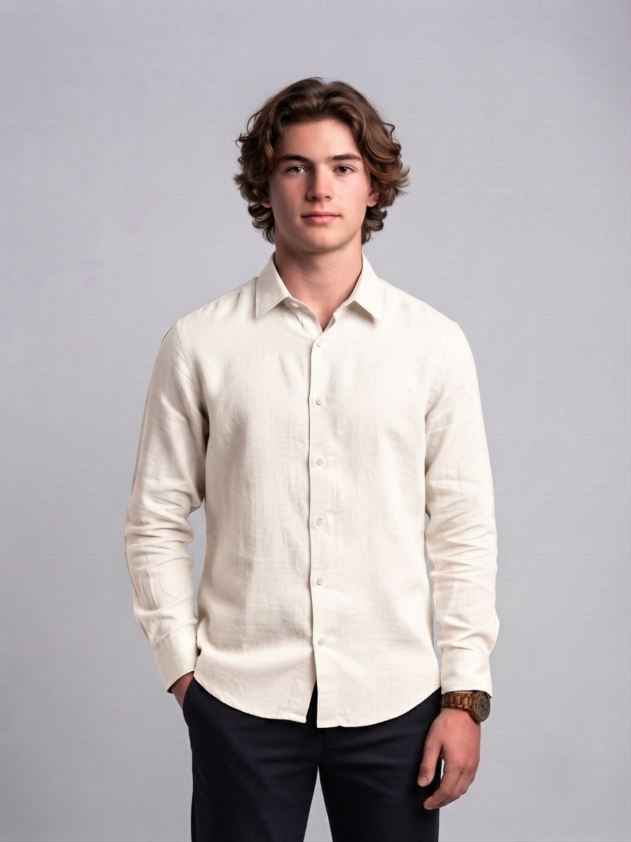 Men's Classic Poly-Linen Solid Shirt - Natural Cream