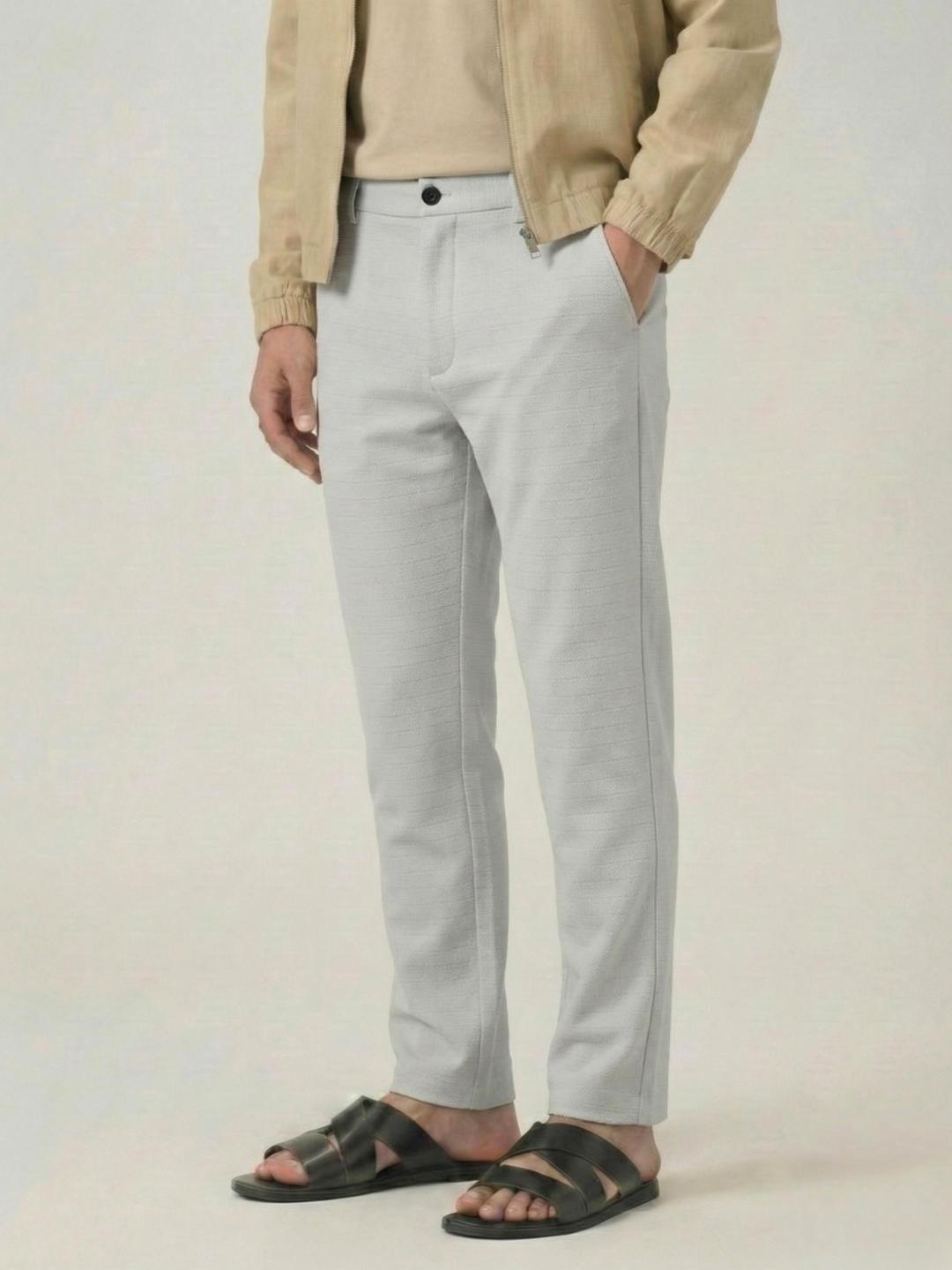 Men's Pale Grey Checks Soft Lycra Trousers