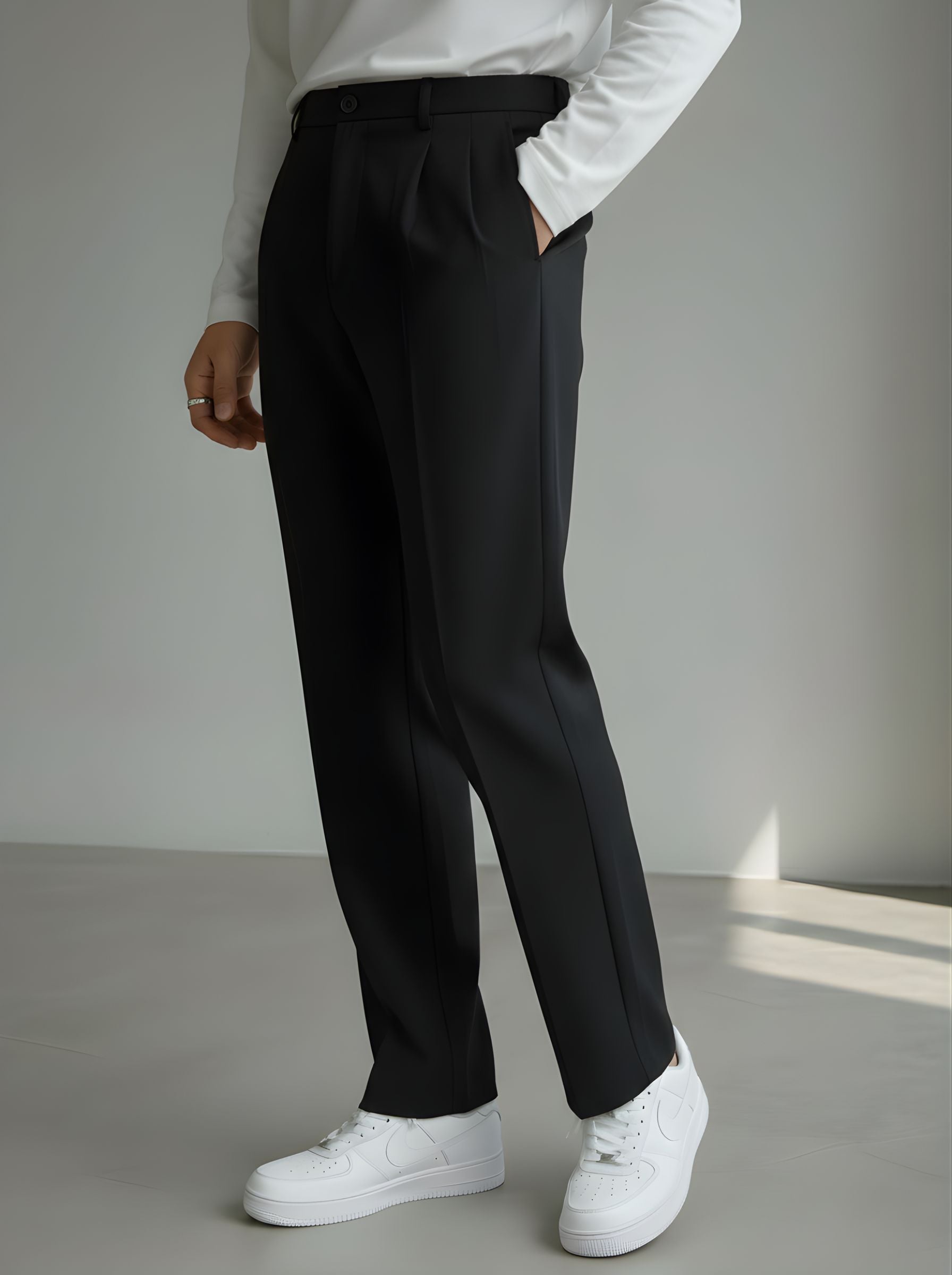 Men's Graphite Black Loose-Fit Korean Trouser