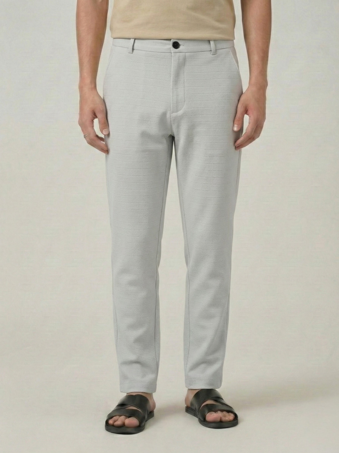 Men's Pale Grey Checks Soft Lycra Trousers