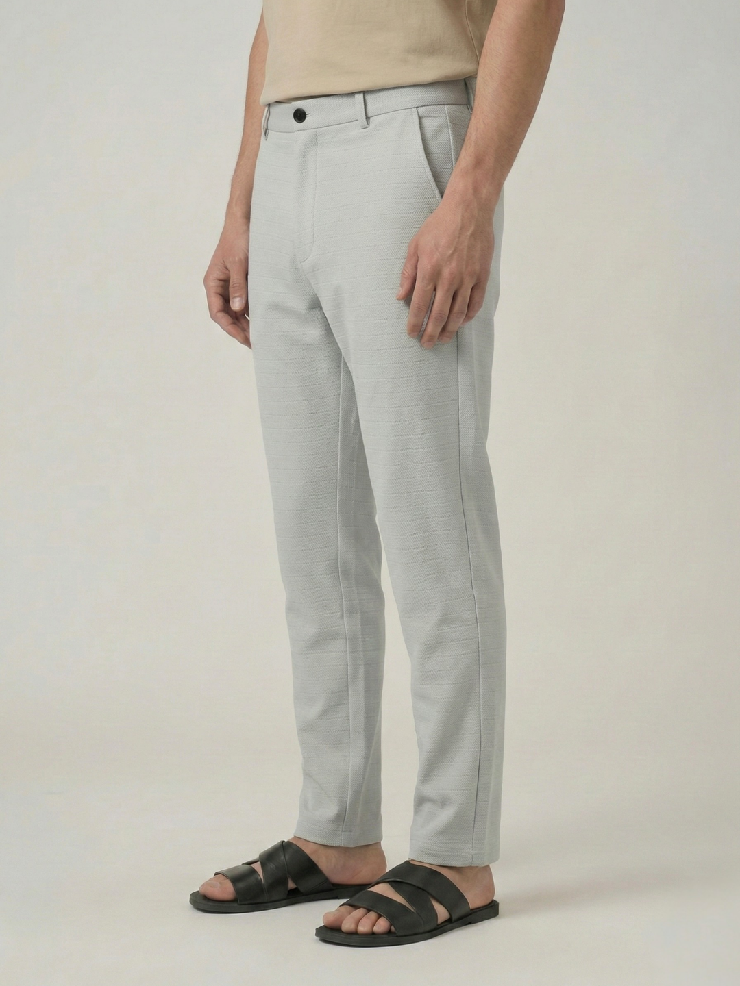 Men's Pale Grey Checks Soft Lycra Trousers