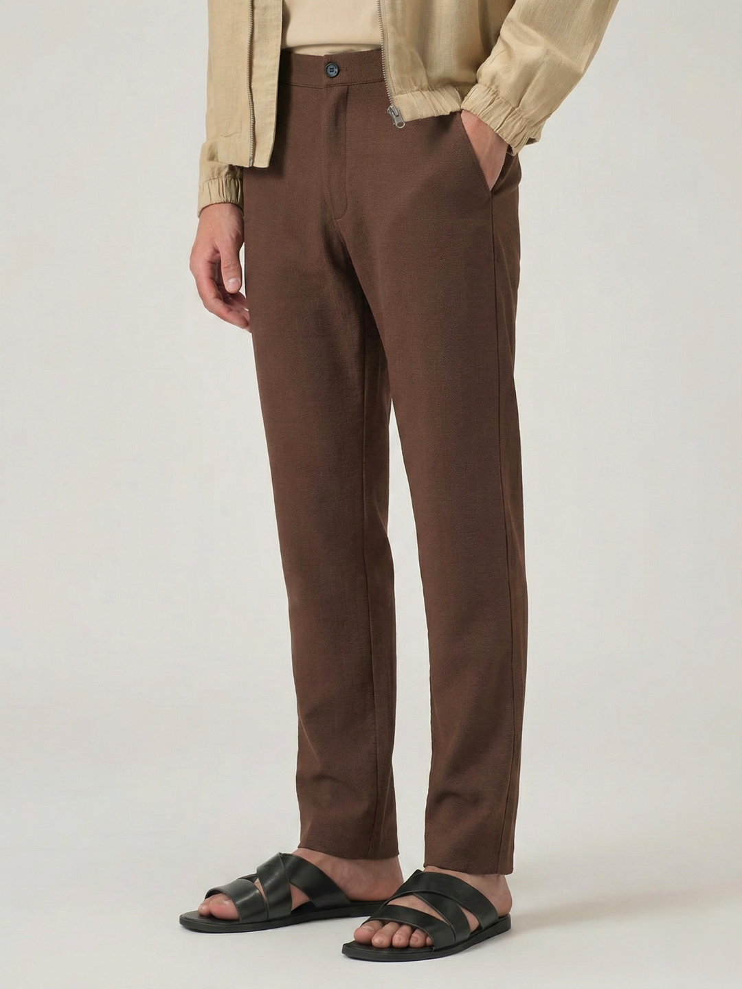 Men's Brown Checks Soft Lycra Trousers