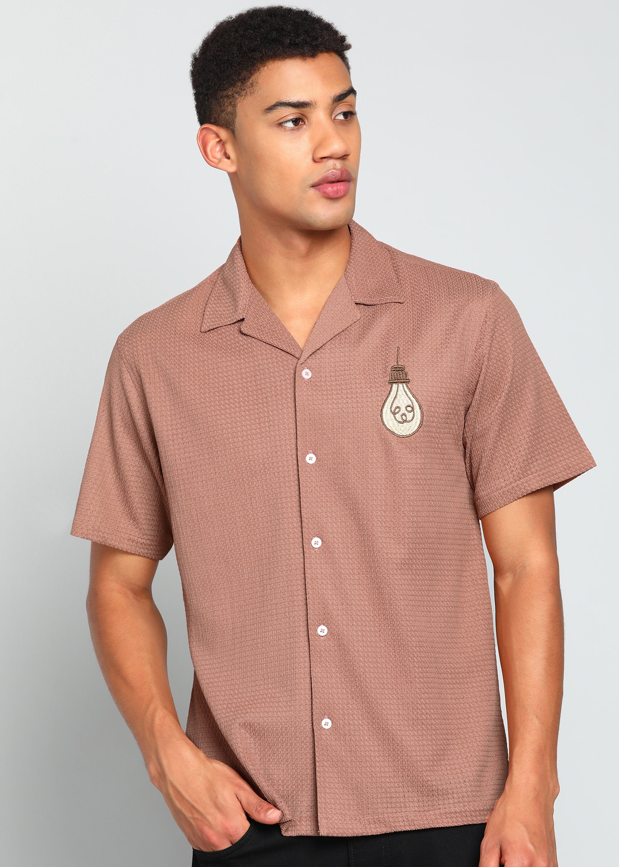 Men’s Dusty Rose Textured Resort Embroidery Shirt