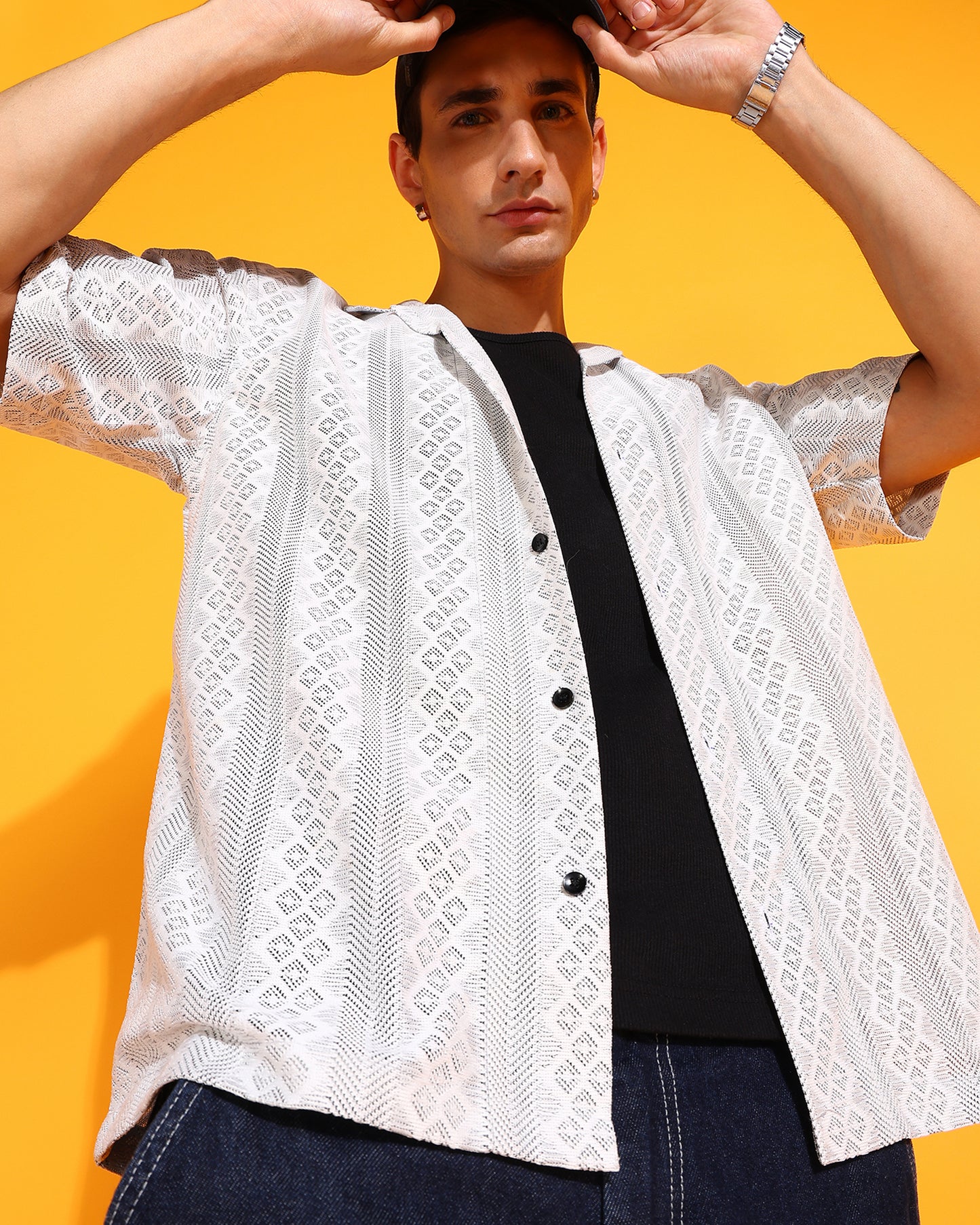 Rhombus Self Pattern White Shirt