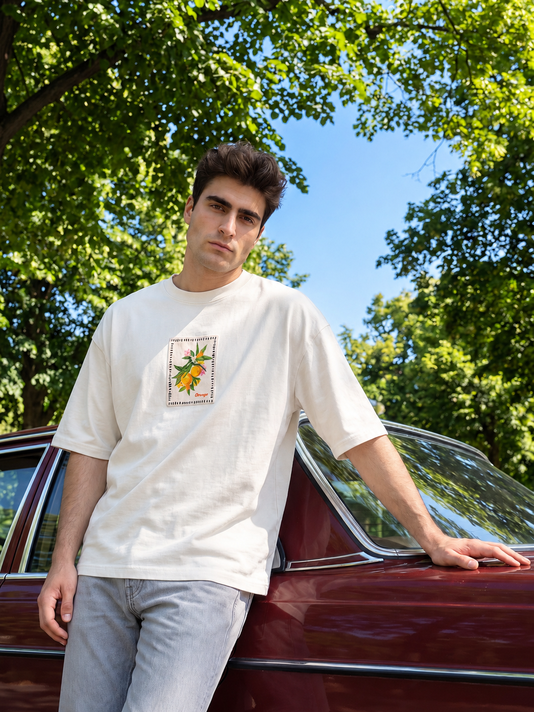 Men’s Orange Graphic Oversized T-Shirt - White