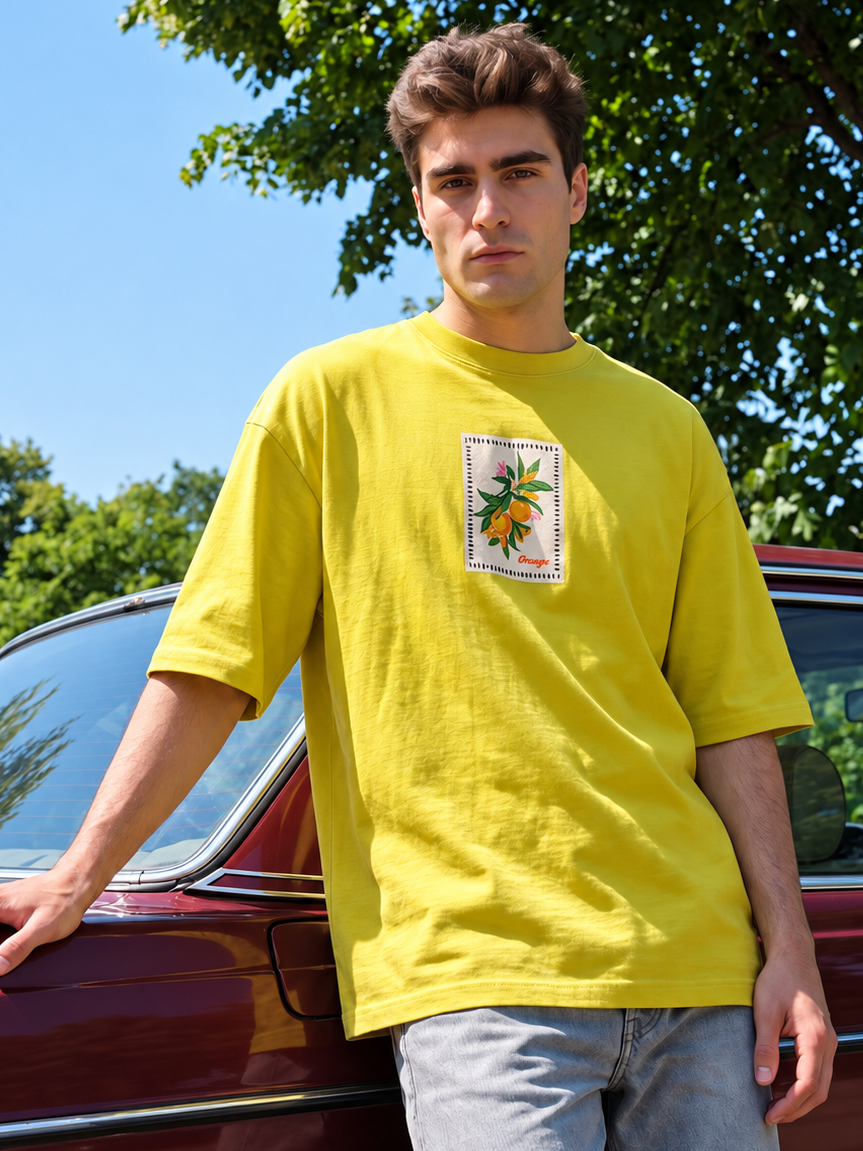 Men’s Orange Graphic Oversized T-Shirt - Yellow