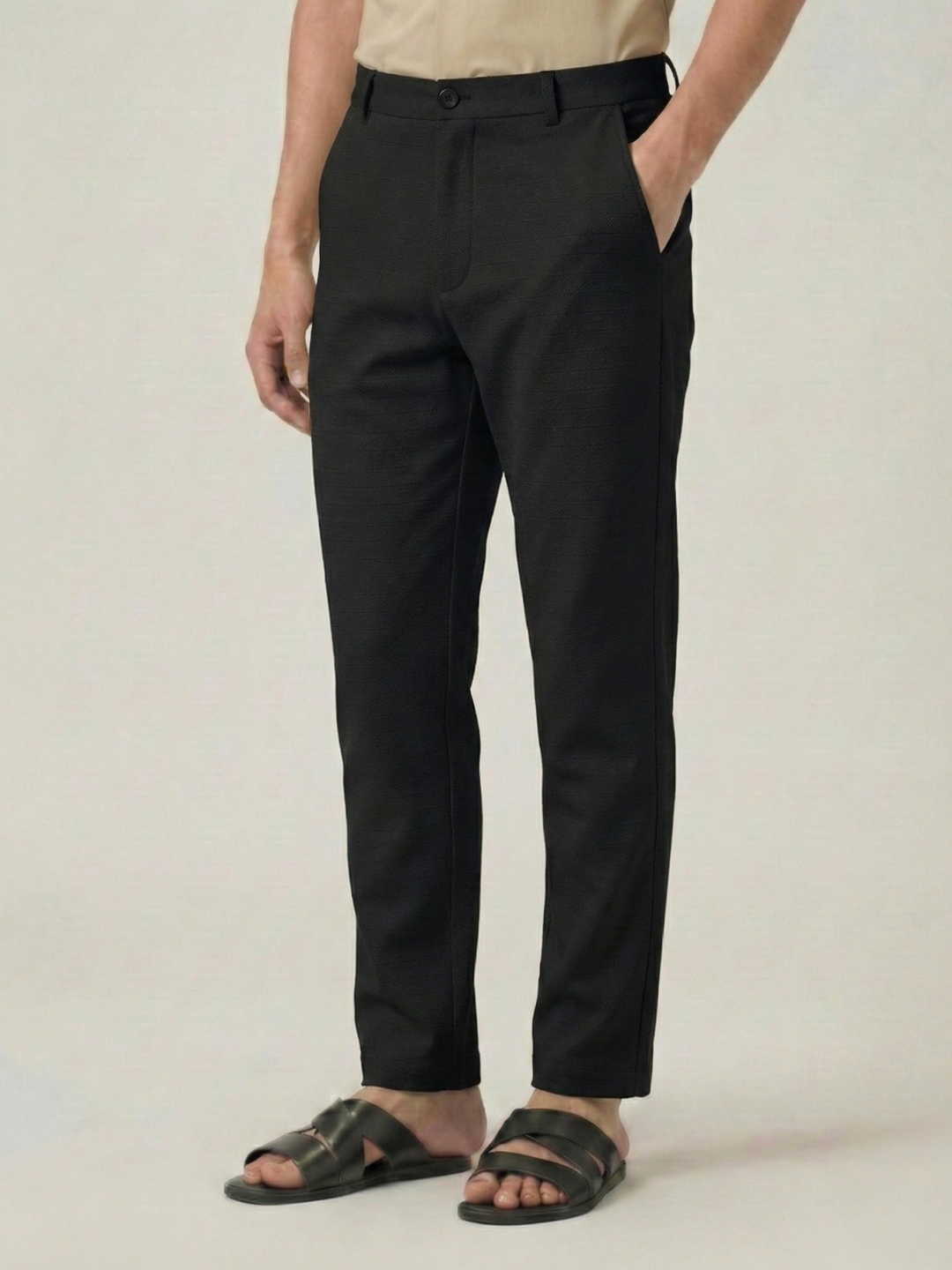 Men's Black Checks Soft Lycra Trousers