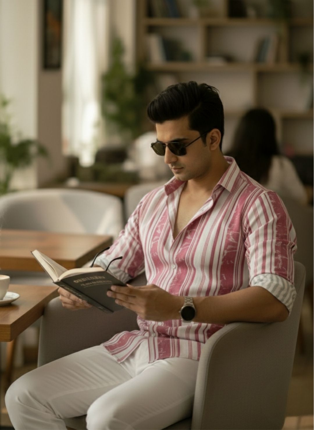 Men's Dusty Rose Textured Multi-Color Striped