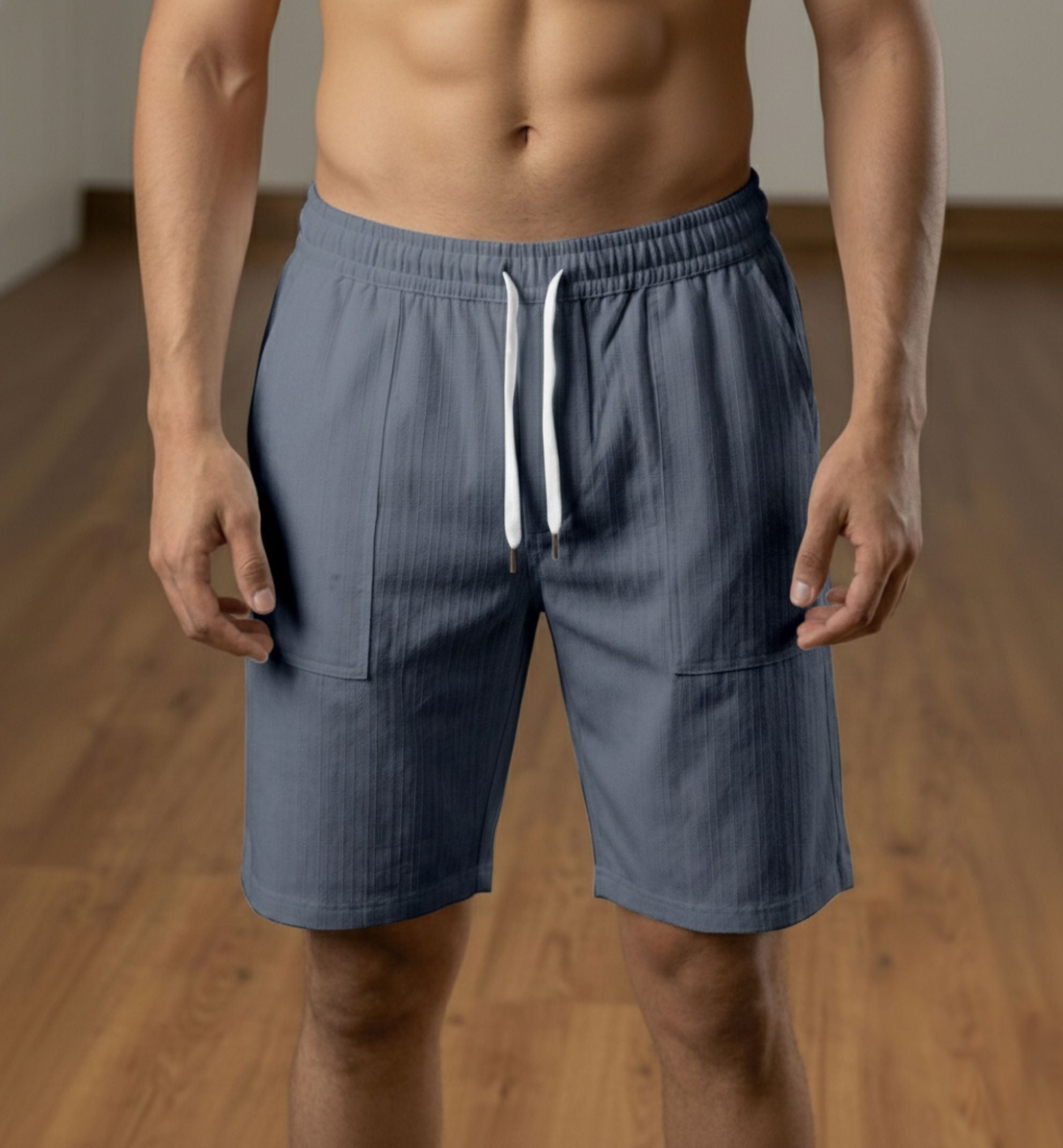 Men’s Charcoal Grey Textured Polyester Jute Drawstring Shorts