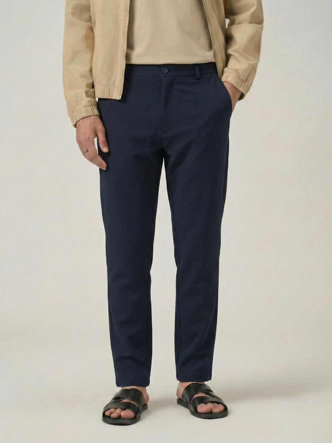 Men's Steel Blue Checks Soft Lycra Trousers
