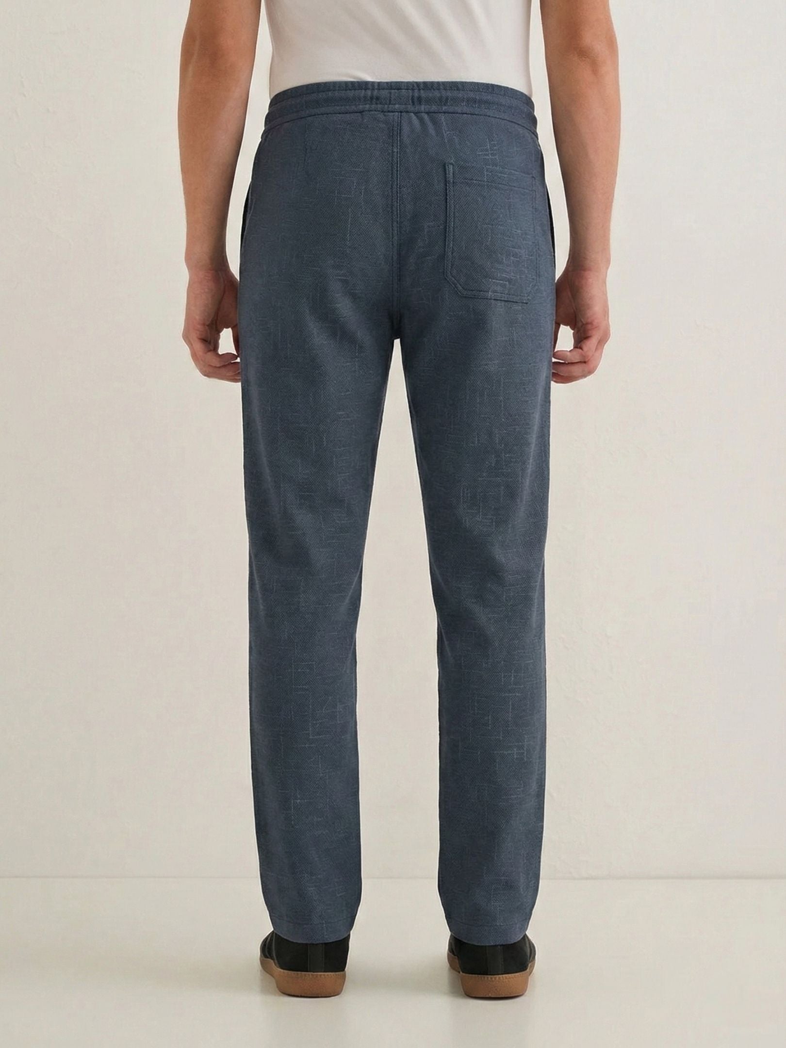 Men's Charcoal Grey Textured Relaxed Fit Trousers with Elasticated Drawstring Waist