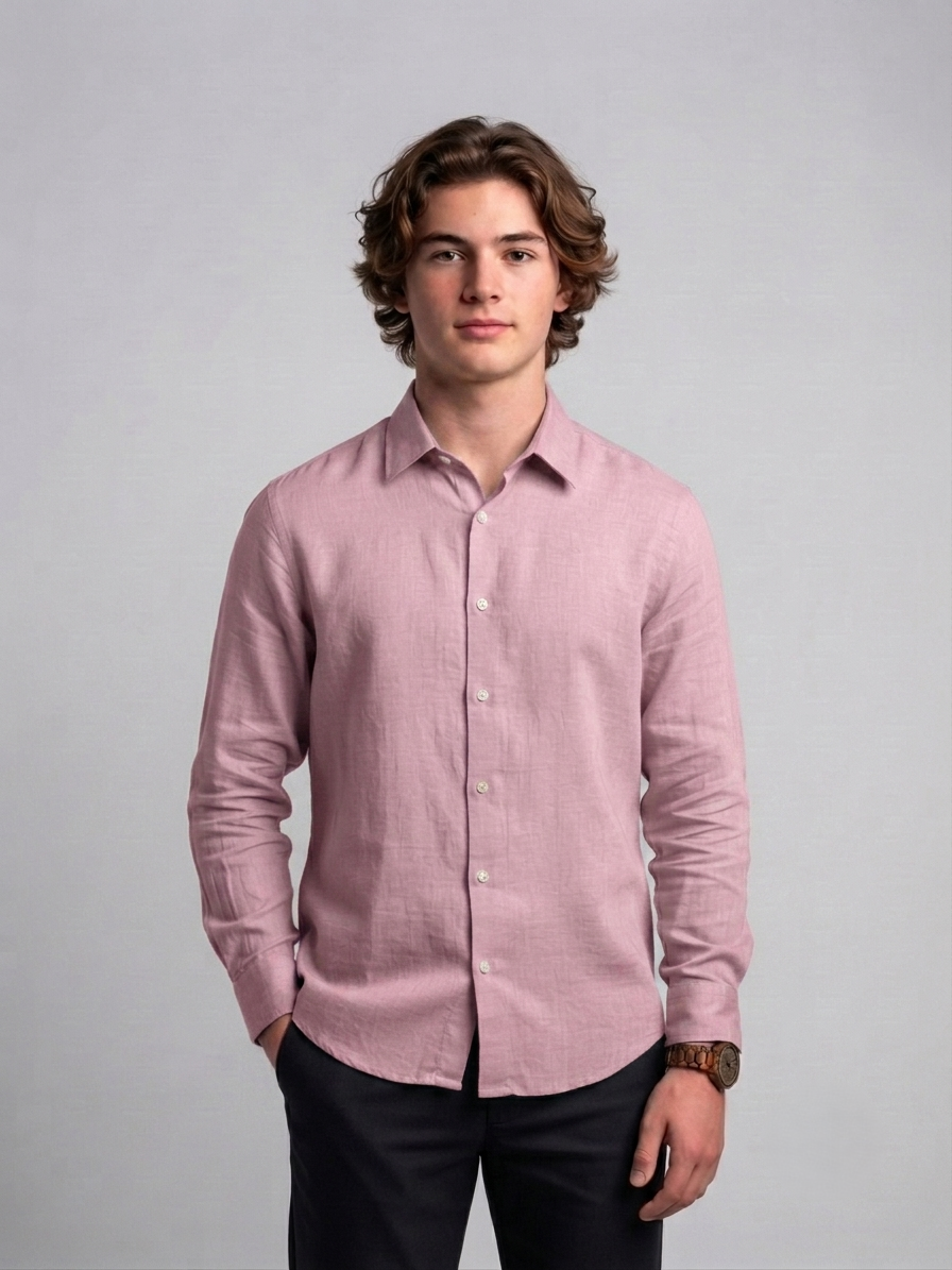 Men's Classic Poly-Linen Solid Shirt - Soft Rose Pink