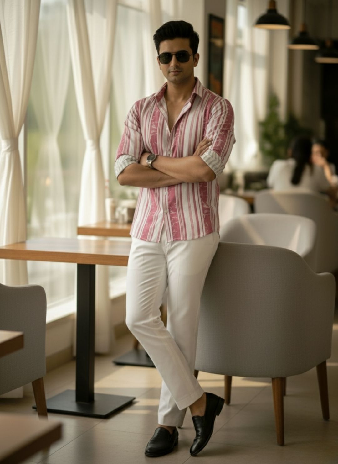 Men's Dusty Rose Textured Multi-Color Striped