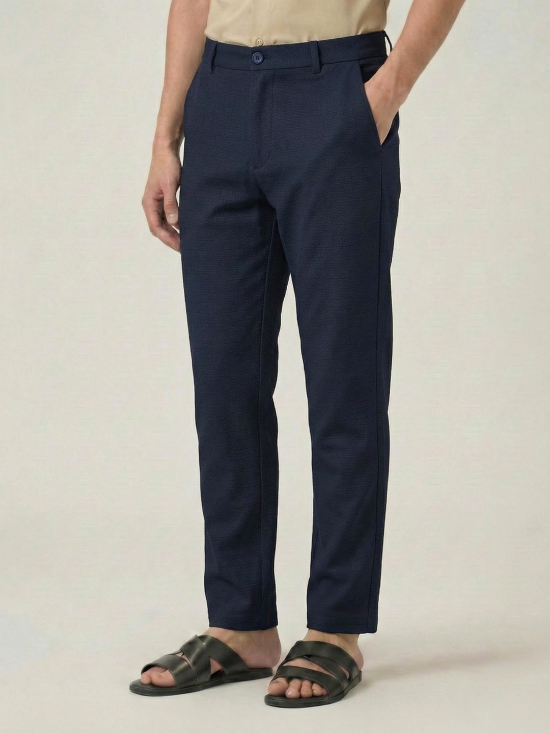 Men's Steel Blue Checks Soft Lycra Trousers