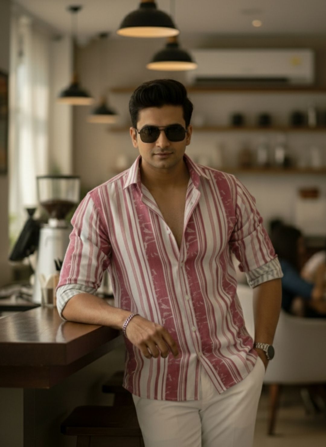 Men's Dusty Rose Textured Multi-Color Striped