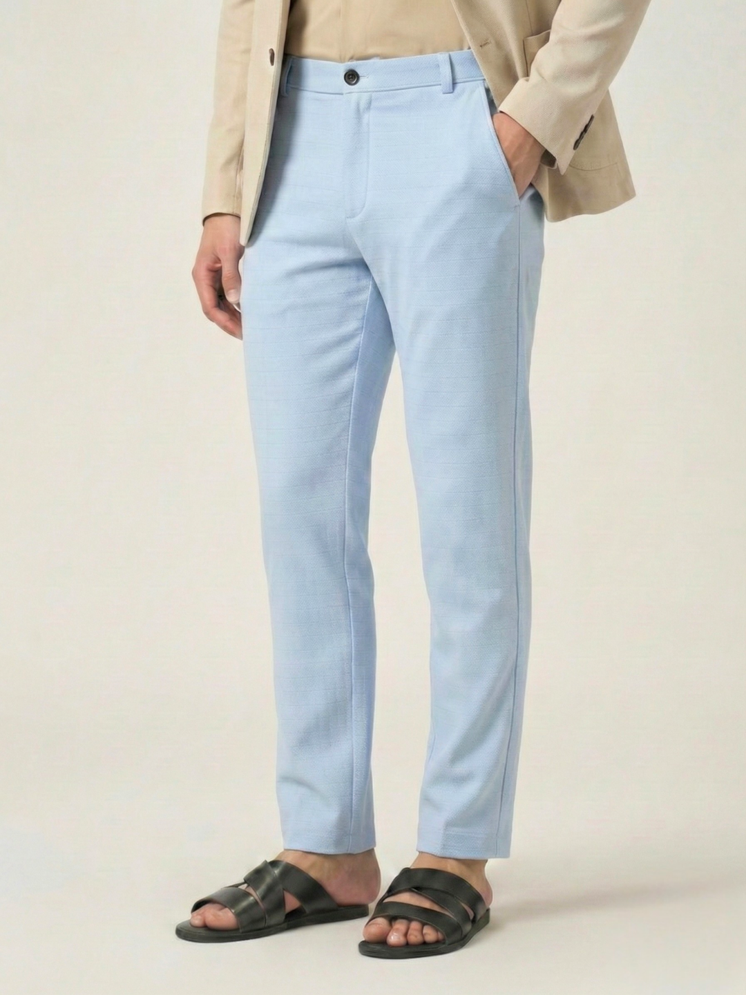 Men's Paceful Blue Checks Soft Lycra Trousers